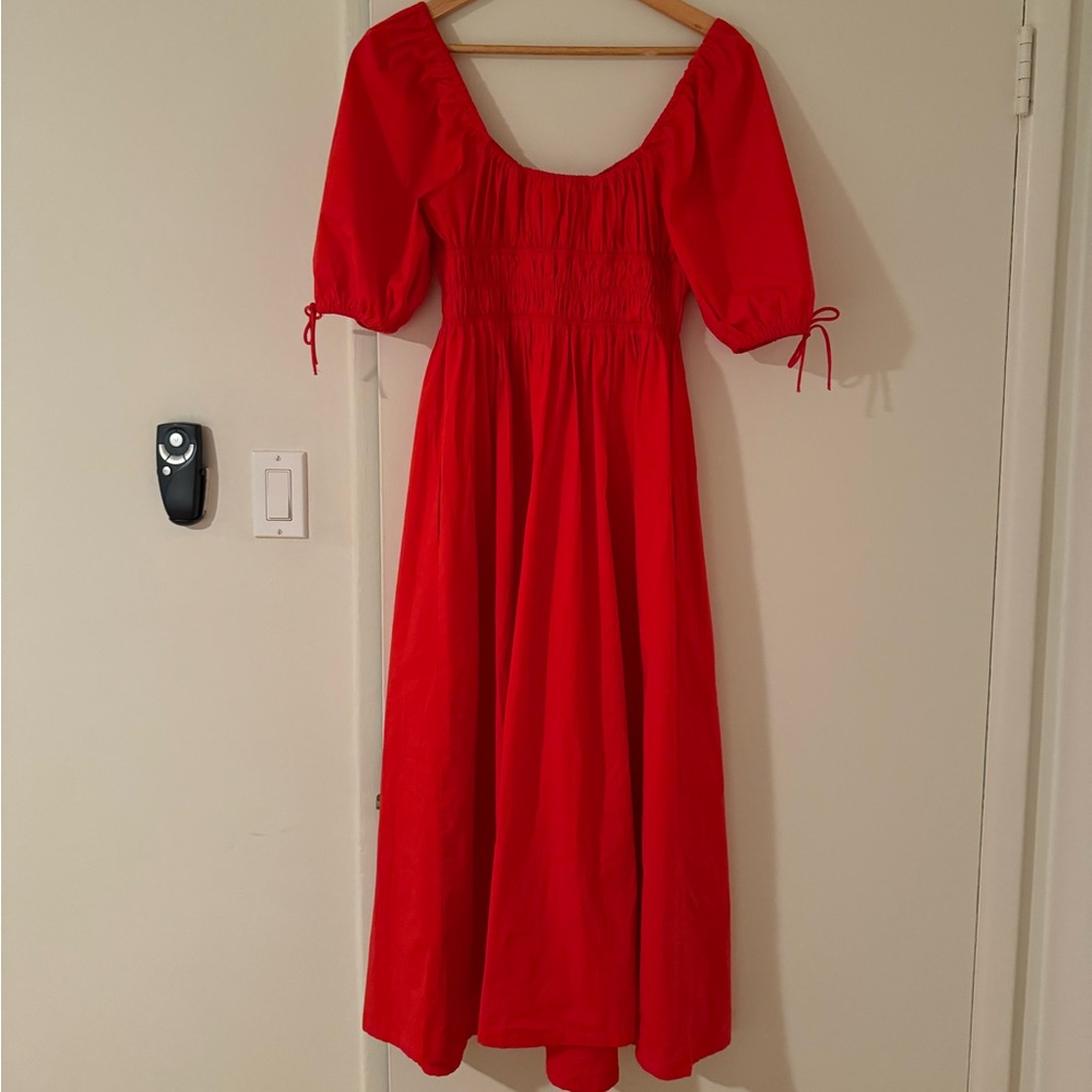 STAUD Red Maxi Dress with Puff Sleeves - Picture 4 of 4